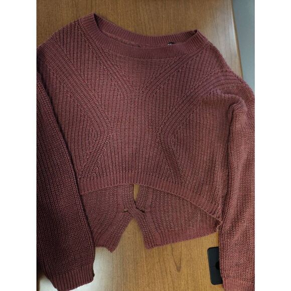 Express SMALL red/pink knit Sweater. Hi-low, Long Sleeve and Cut Out back - Picture 2 of 7
